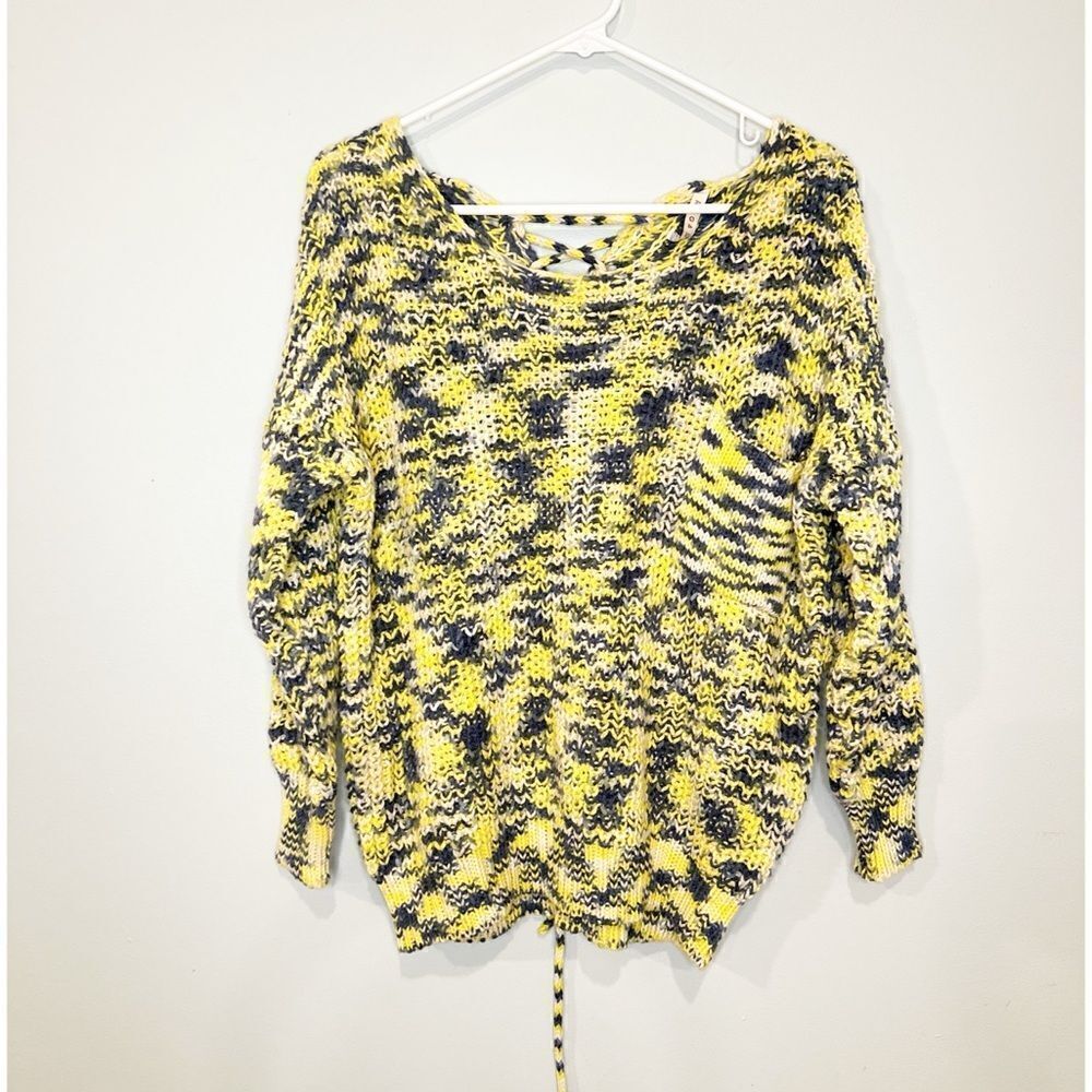 Anthropologie raga chunky knit tie back sweater yellow